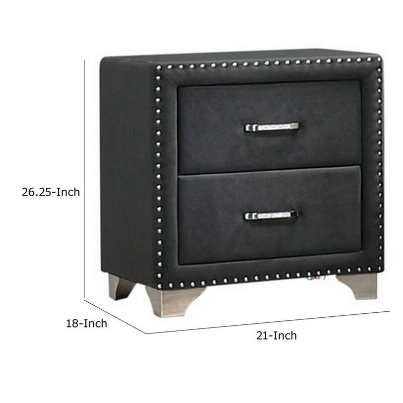 Gray/Chrome 2 Drawer 21 in. W Nightstand with Soft Velvet Upholstery