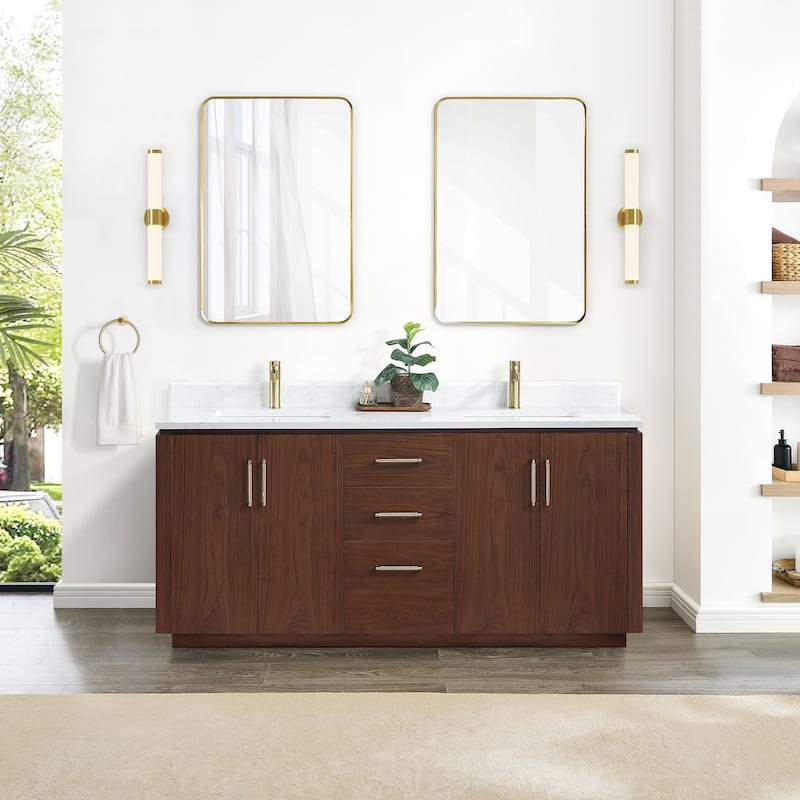 San Double Bath Vanity with Composite Stone Top and Mirror