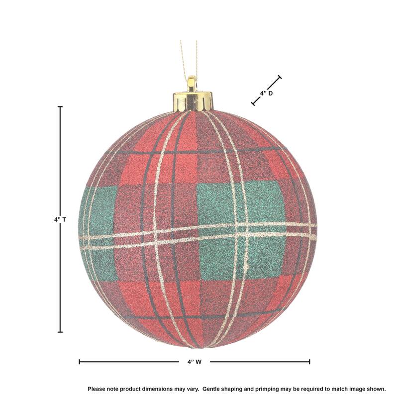 140mm Vp Glitter Plaid Ball Ornament Box of 2