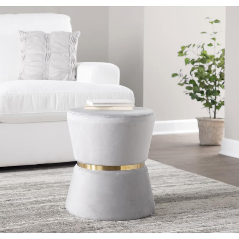 Gemma Contemporary/Glam Ottoman in Silver Velvet and Gold Metal by LumiSource - Silver