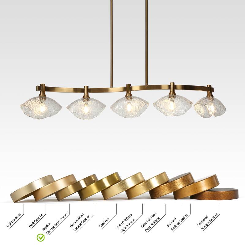 Modern Gold 5-Light Linear Chandelier Glass Island Pendant for Kitchen Island - 44.5" W x 7" H x 8.3" D
