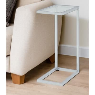 HomeRoots 26" Clear And White Glass And Steel Sled End Table - 25.25