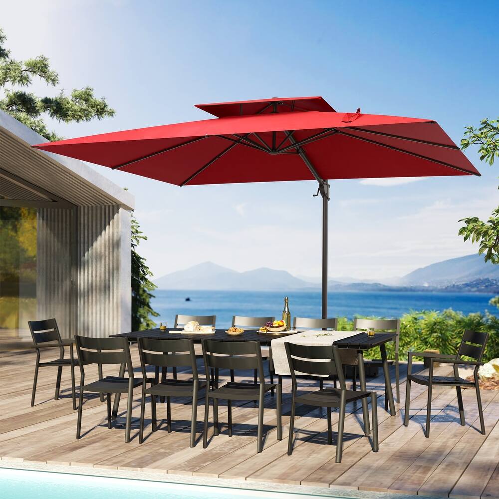 9 x 12 ft Double Top Patio Cantilever Umbrella with No Base, 360-degree Rotation