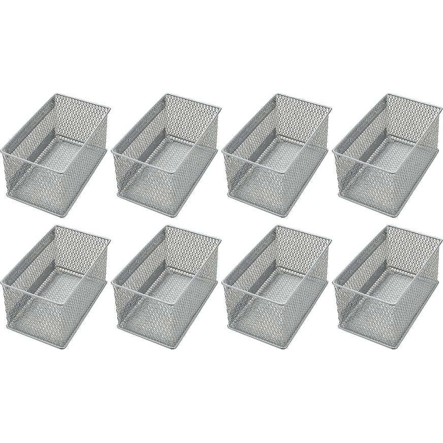 Ybm Home Wire Mesh Magnetic Storage Basket Trash Caddy Office Supply Organizer Silver 7.75 in. L x 4.3 in. W x 4.3 in. H 8 Pack