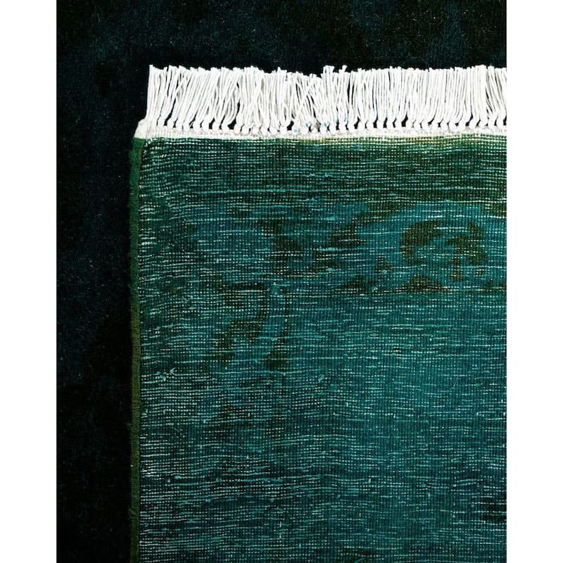 Overton Hand Knotted Wool Vintage Inspired Modern Contemporary Overdyed Green Area Rug - 9' 3" x 11' 10"
