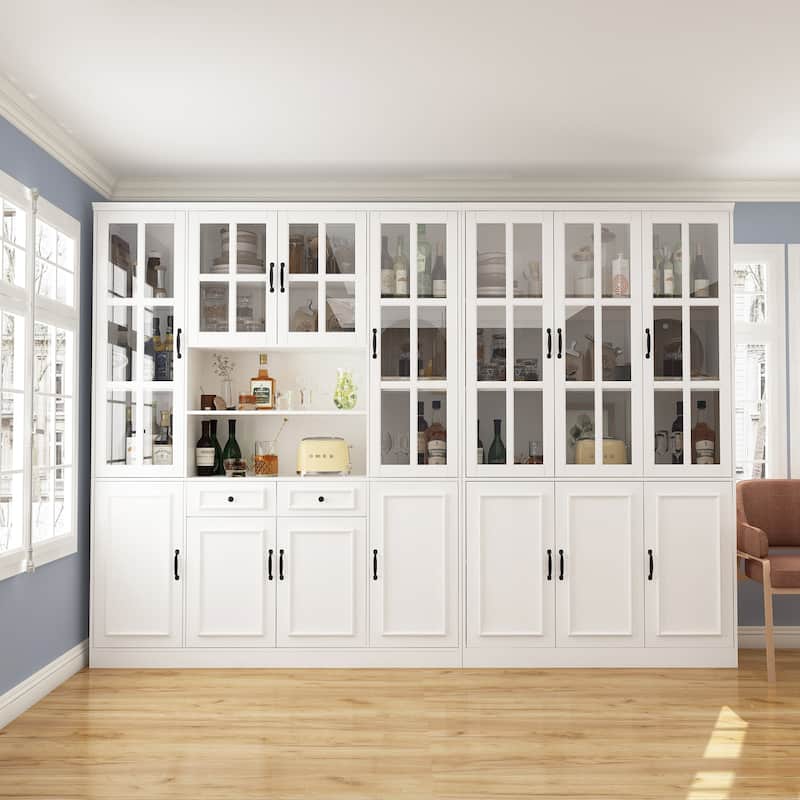 China Cabinet with Tempered Glass Doors Glass Door Storage Cabinet - 110.2"W