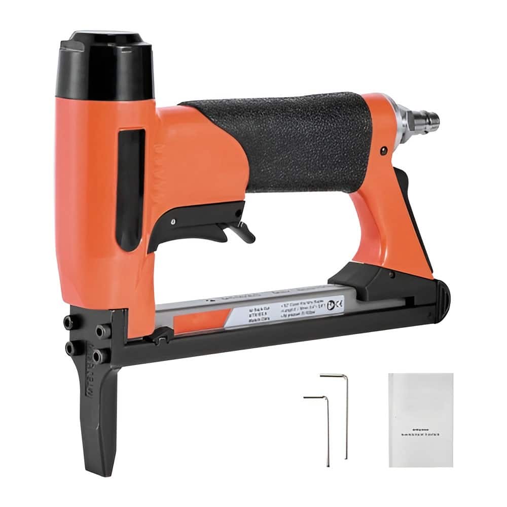 Black-Orange Aluminum Alloy 20-Gauge Pneumatic Staple Gun with High-Capacity Magazine - 8.66 x 1.77 x 7.48