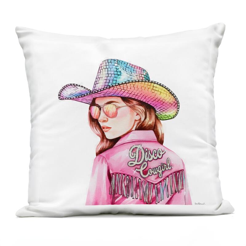 Stupell Pink Disco Cowgirl Printed Outdoor Throw Pillow Design by Amanda Greenwood - Accent - Polyester - Pink - Single