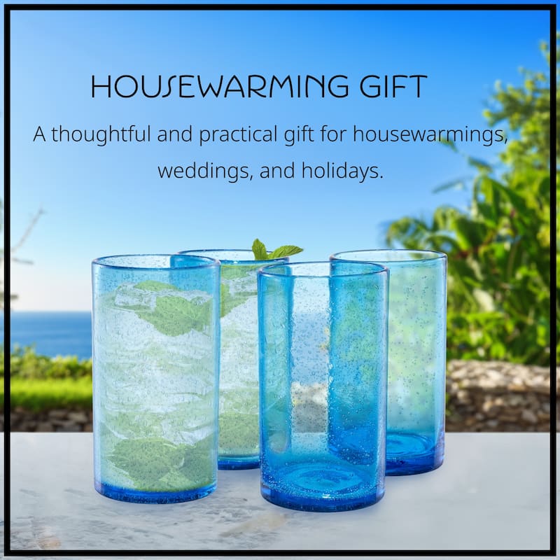 Artland Set of 6 Iris Seeded Glass Highball Tumblers - 17 oz