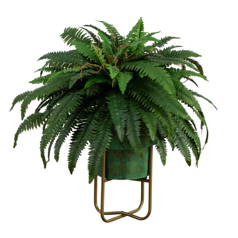 Boston Fern Artificial Plant with Patina Metal Planter - 2.5'