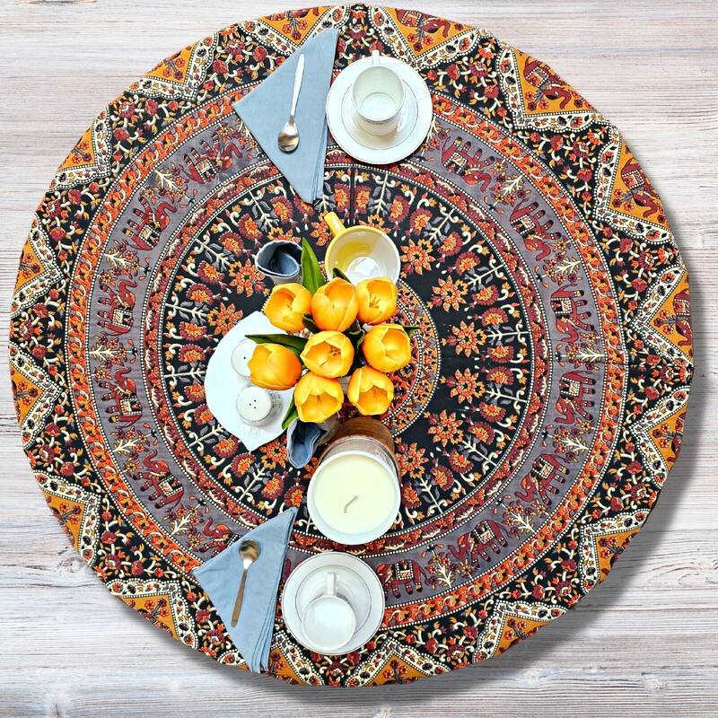 Cotton Mandala Floral Elephant Printed Tablecloth Collection