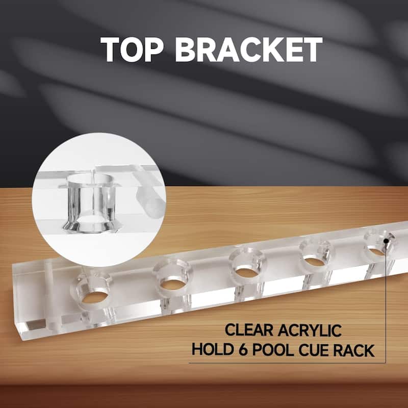 GSE™ 6-Pool Cue Clear Acrylic Wall Mounting Billiard Cue Rack, 2-Piece Hanging Wall Mounted Pool Cue Stick Holder - White