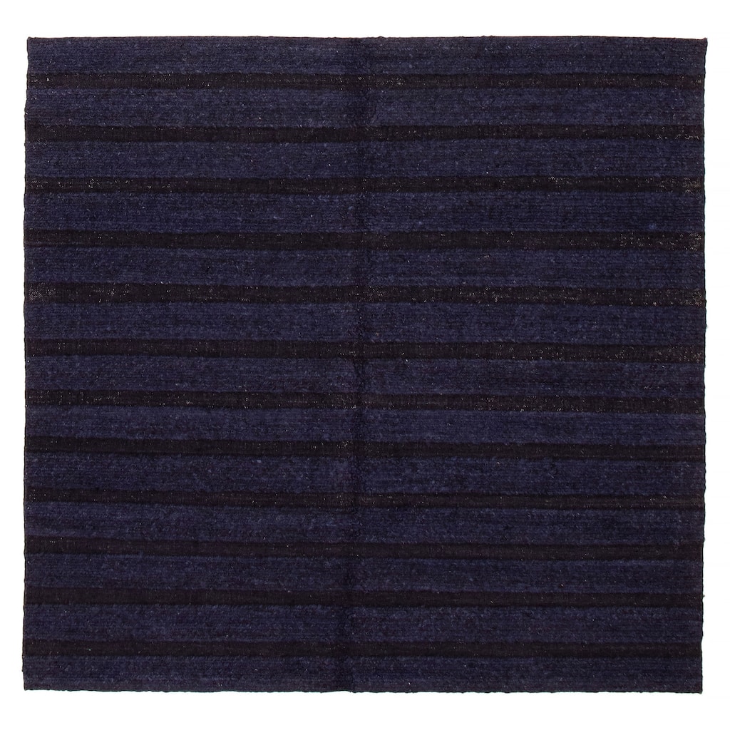 ECARPETGALLERY Flat-Weave Natural Navy Wool Tapestry Kilim - 6'8 x 6'7