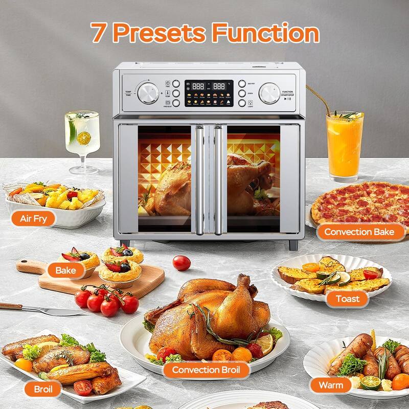 PlumChef 26QT Large Capacity French Double-Door Air Fryer Convection Toaster Oven, 1700W