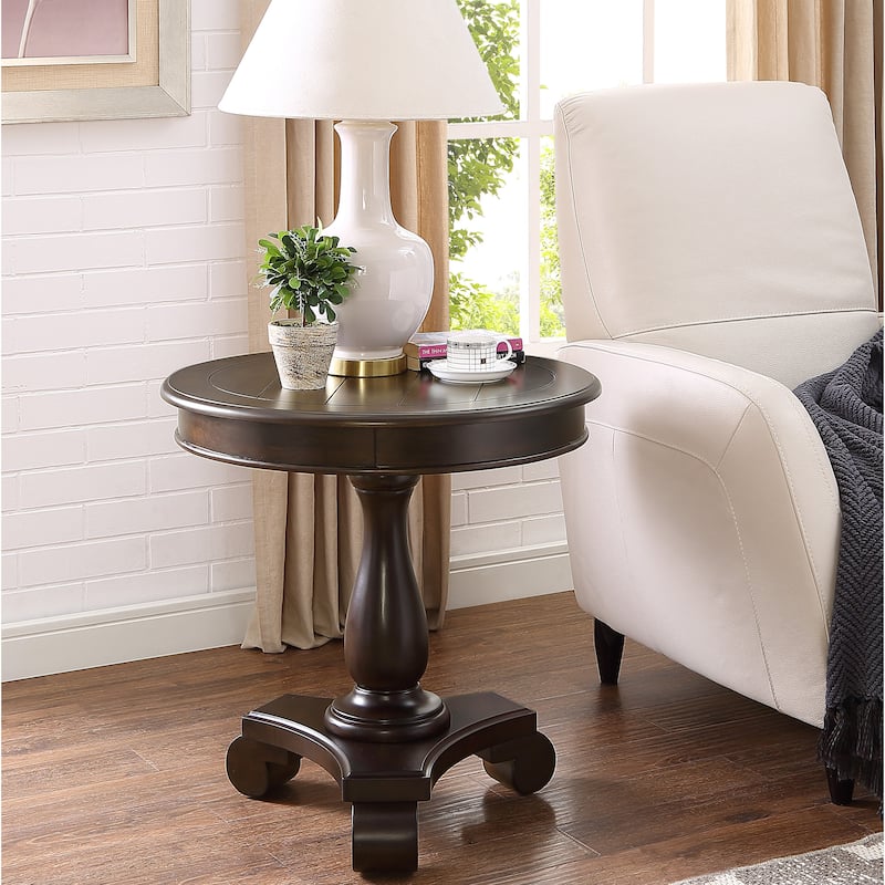 26" Traditional Wooden Side Table with Stable Base for Living Room and Bedroom - Espresso