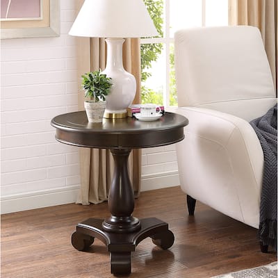 Round Wood Pedestal Side Table for Living Room, Espresso