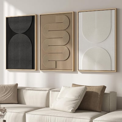 Large 3D Textured Framed Boho Neutral Abstract Wall Art