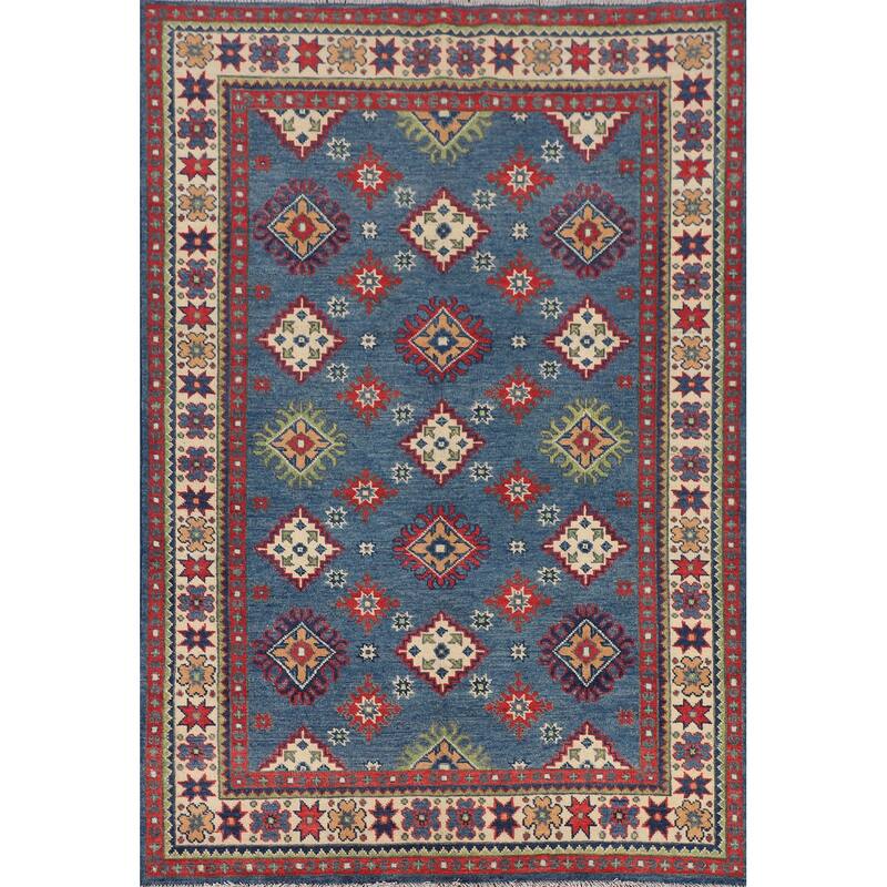 Traditional Blue Kazak Area Rug Handmade Oriental Wool Carpet - 4'1" x 6'0"