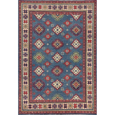 Traditional Blue Kazak Area Rug Handmade Oriental Wool Carpet - 4'1" x 6'0"