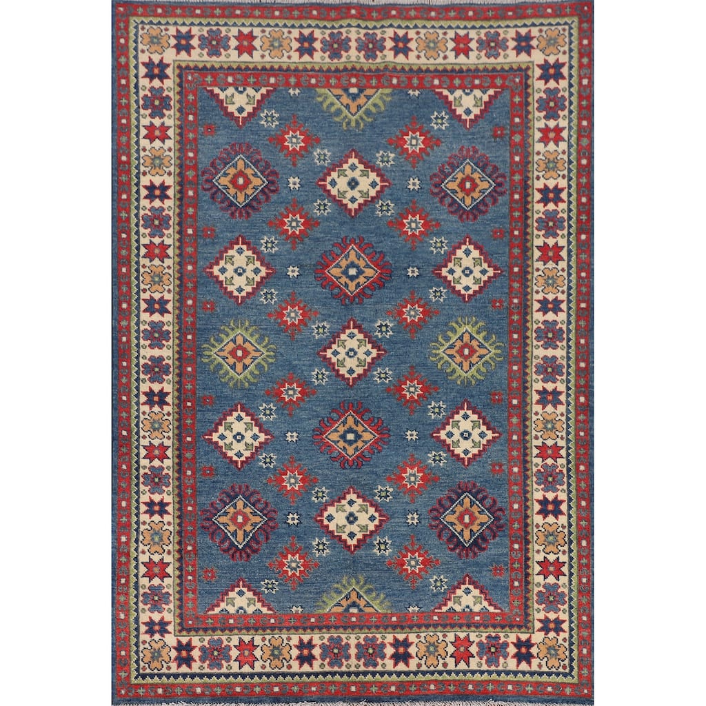 Traditional Blue Kazak Area Rug Handmade Oriental Wool Carpet - 4'1" x 6'0"