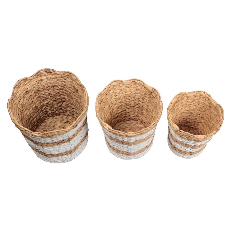 Handwoven Water Hyacinth Scalloped Edge Nesting Baskets (Set of 3)