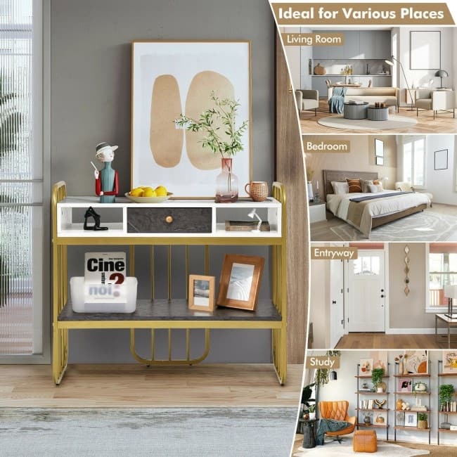 Console Table with Drawer Storage Shelf Wide Tabletop-White - 35.5" x 13" x 31.5"(L x W x H)