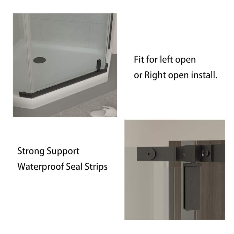 72''H Pivot Glass Frameless Corner Shower Door with hinged, Black/Chrome - 36X36X72