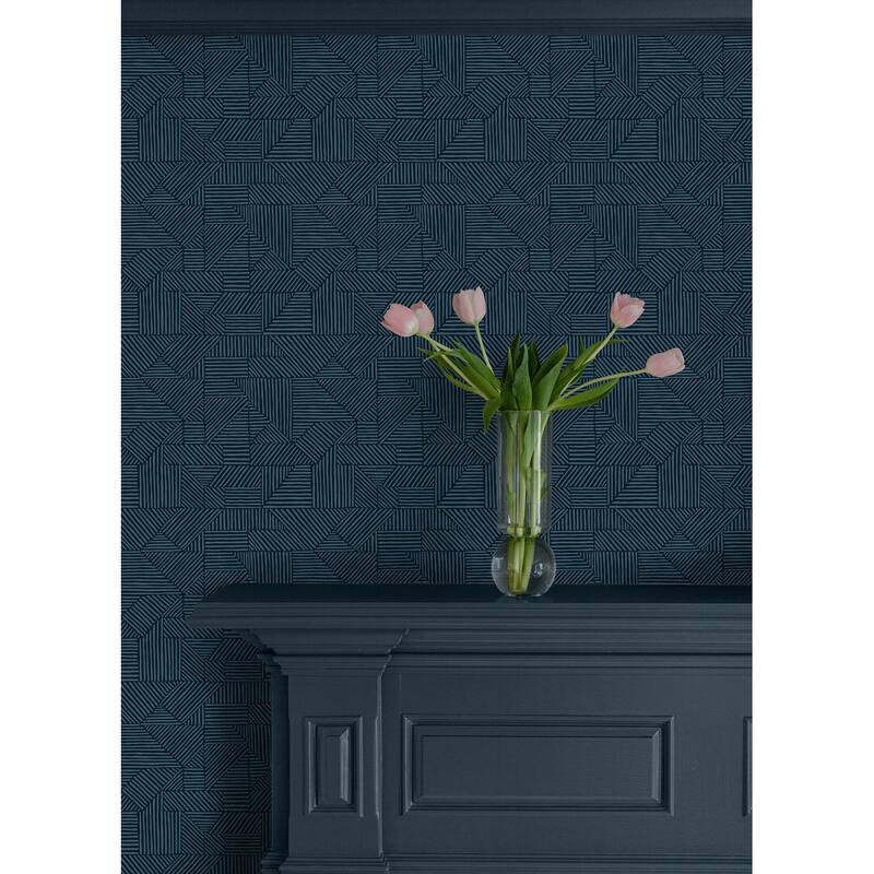 A-Street Prints Crescendo Dark Blue Block Geometric Wallpaper