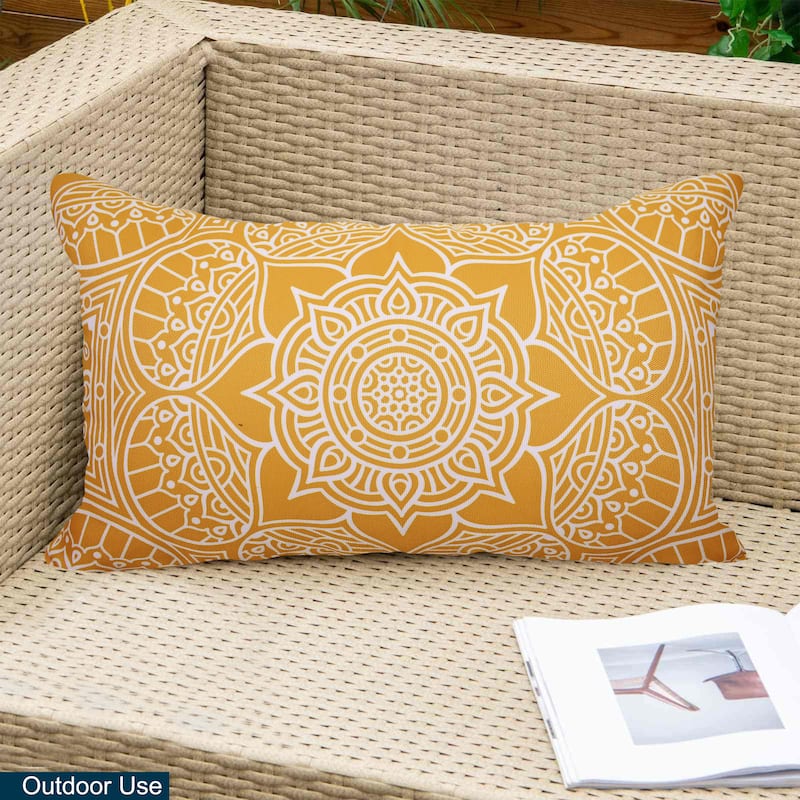 Decorative Indoor Outdoor Weatherproof Lumbar Throw Pillows with Inserts – 12X20 Inches