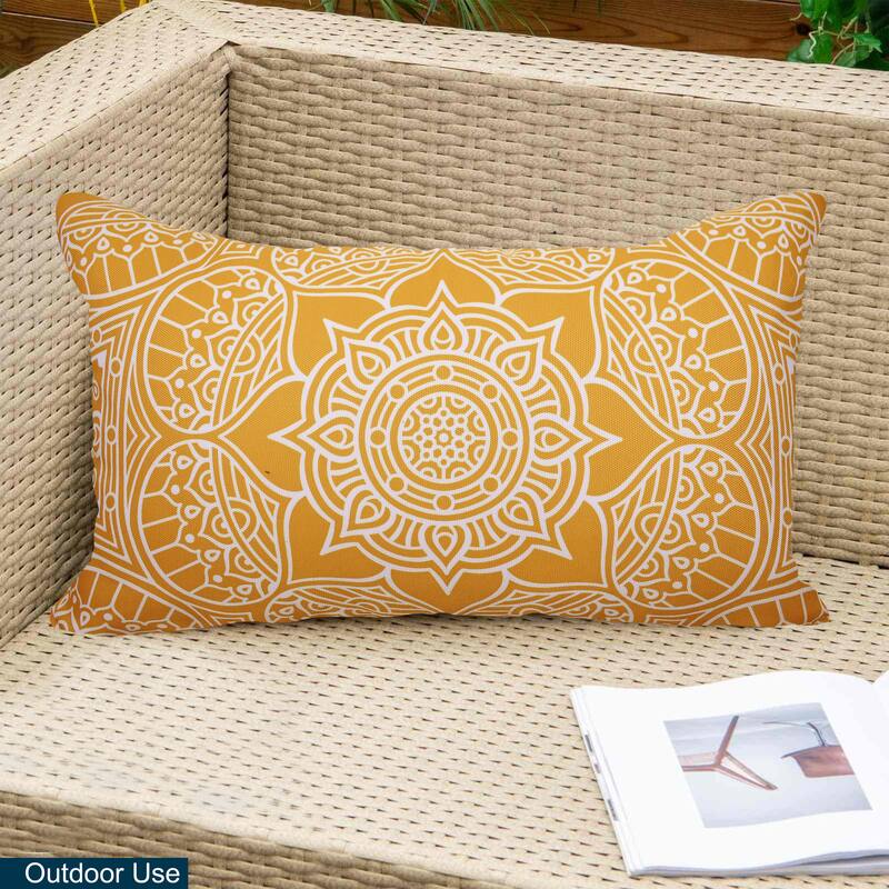 Decorative Indoor/Outdoor Weatherproof Lumbar Throw Pillows with Inserts (Set of 2) -12x20 - 18x18 Inches