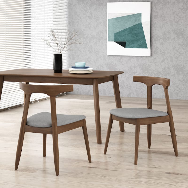 Cowen Upholstered Fabric and Rubberwood Dining Chairs (Set of 2) by Christopher Knight Home - Walnut/Light Gray