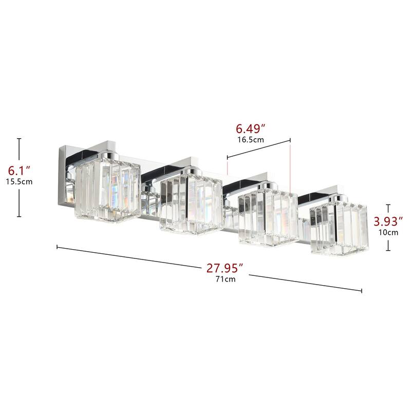 Modern Polished Chrome 4-Light Exquisite Textured Crystal Bathroom Vanity Lighting