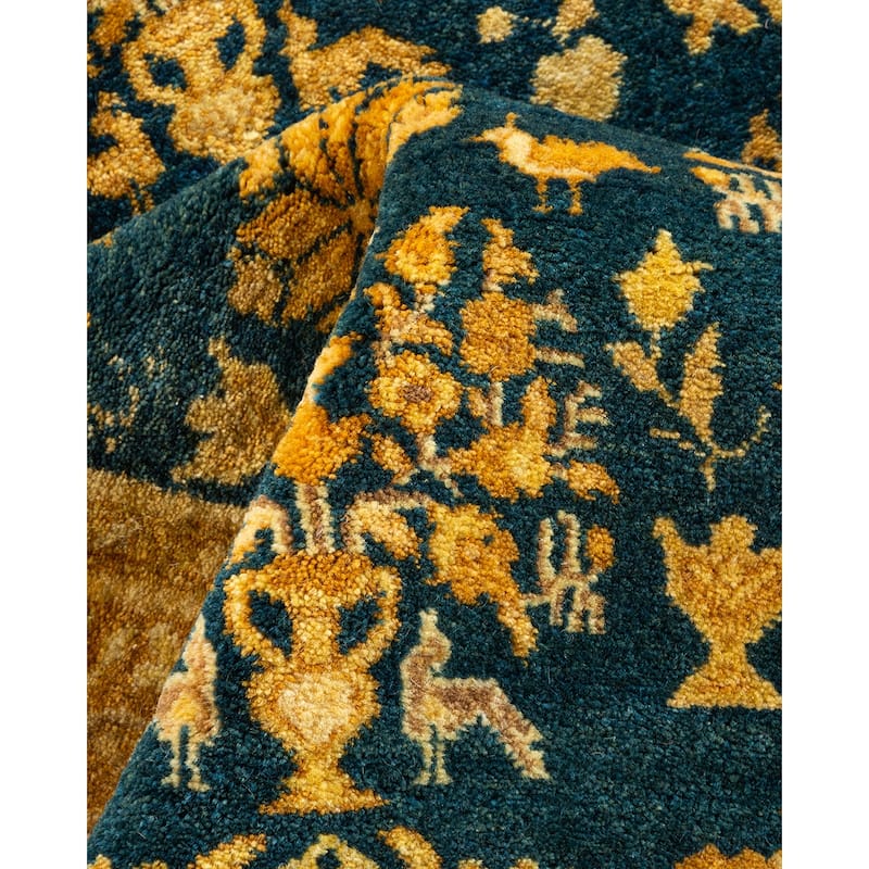 Overton Handknotted Wool Traditional Oriental Green Area Rug - 6' x 9'