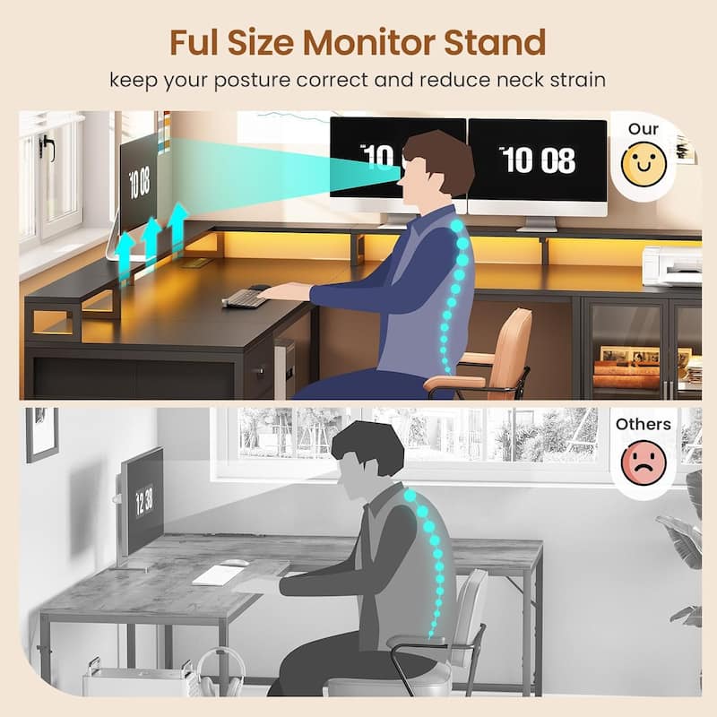L Shaped Gaming Desk Drawers Computer Desk with Display Cabinet
