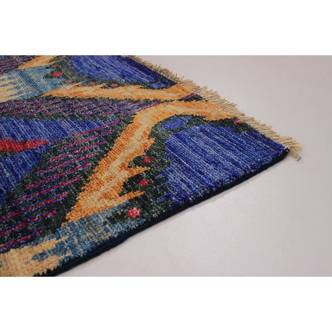 ECARPETGALLERY Handknotted Shalimar Dark Blue Wool Rug 4'0 x 12'1