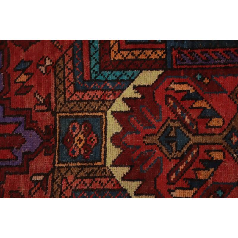 Hand Knotted Oriental 100% Wool Carpet Traditional Floral Oranges & Rust Heriz Runner Rug - 12' 8'' X 3' 3''