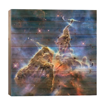 Mystic Mountain in Carina Nebula II (Hubble Space Telescope) Print On Wood by NASA - Multi-Color