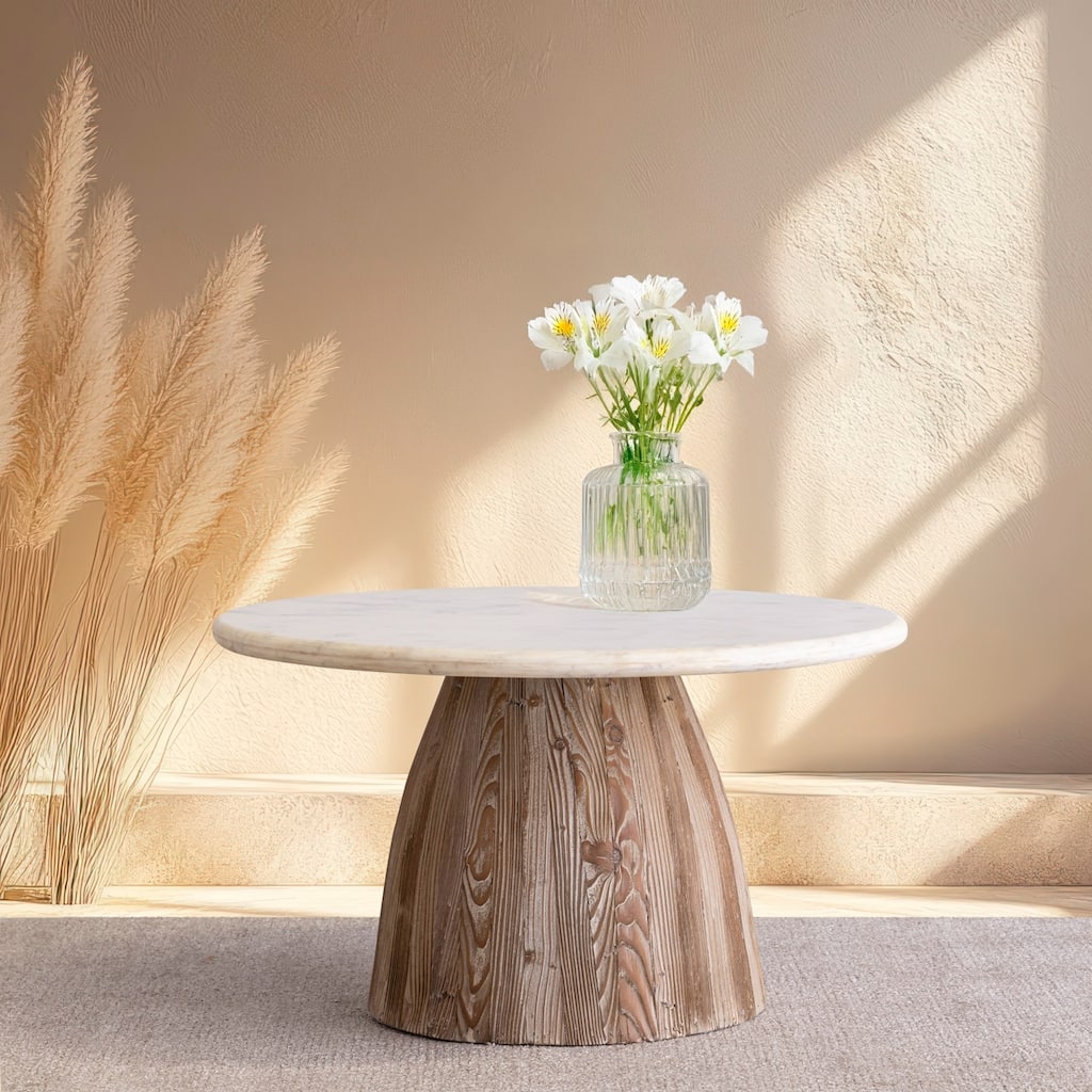 Round Coffee Table with Marble Top - 31"