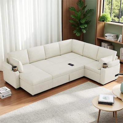 U-Shaped Sectional Sofa with Sleeper Bed, Hidden Storage & Power Ports by Harper&Bright Designs