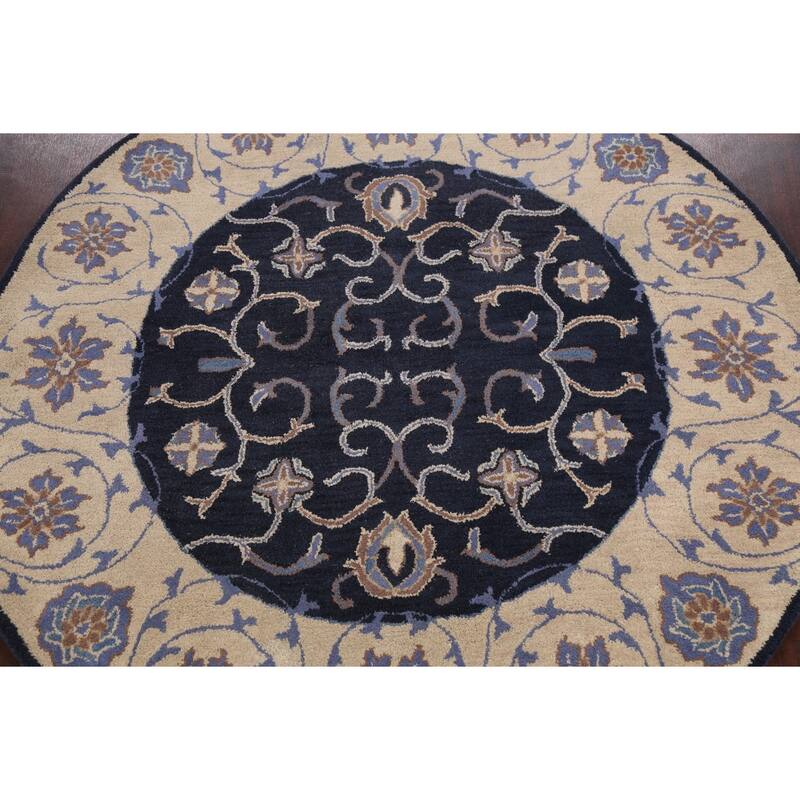 Floral Traditional Oriental Office Area Rug Hand-tufted Wool Carpet - 6'0" x 6'0" Round