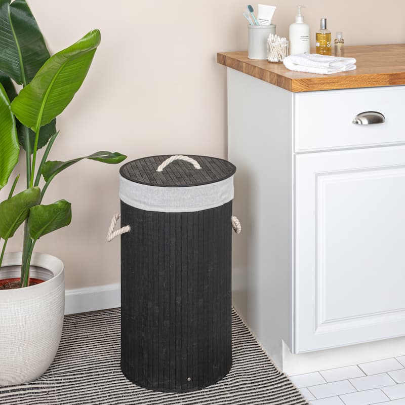 Household Essentials Bamboo Laundry Hamper with Handles and Removable Laundry Bag - Black