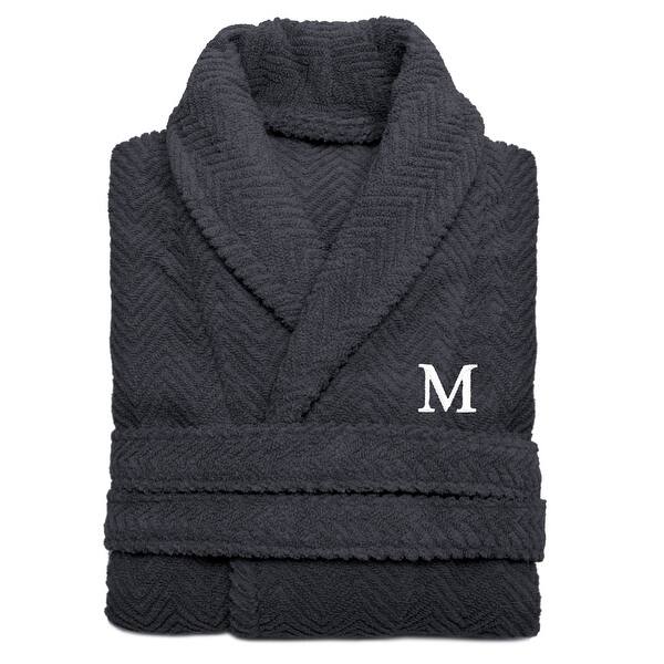 Authentic Hotel and Spa Turkish Cotton Charcoal Monogrammed Unisex Bath Robe - L/XL - M