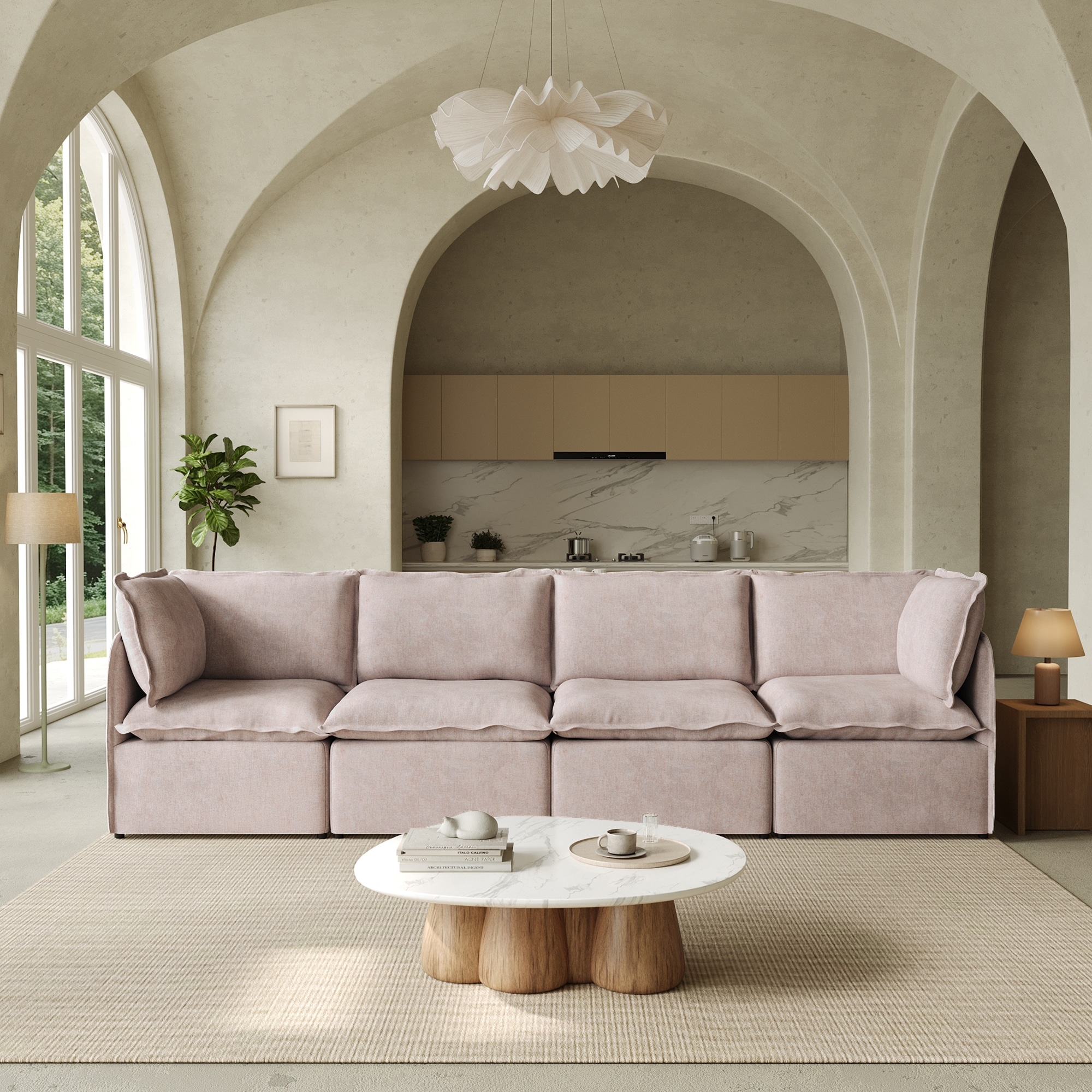 127.60" Upholstered Sofa, Cloud Sofa Modular Sectional Sofa For Living Room Office Apartment