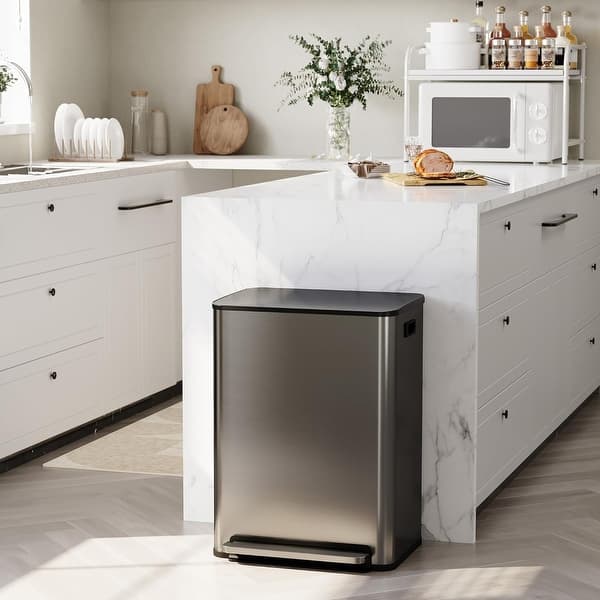 60L Dual Trash Can, Stainless Steel 2×8 Gal Pedal Bin with Removable Liners for Kitchen or Office - Black - 8