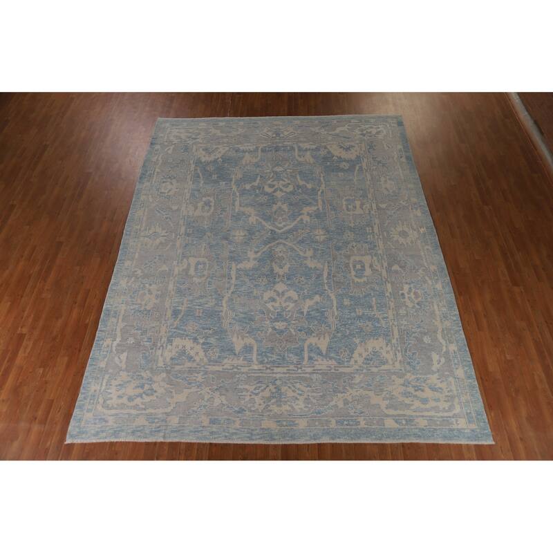 Hand Knotted Oriental 100% Wool Carpet Transitional All-Over Navy Blue & Blues Oushak Area Rug - 12' 6'' X 9' 11''
