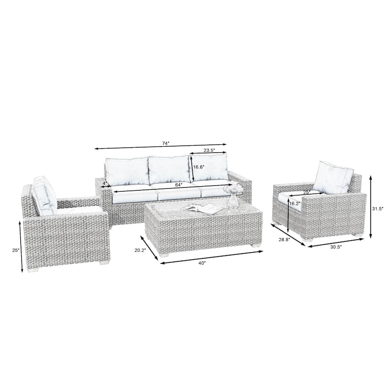6-Piece Outdoor Wicker Sectional Sofa Set With Cushions And Coffee Table