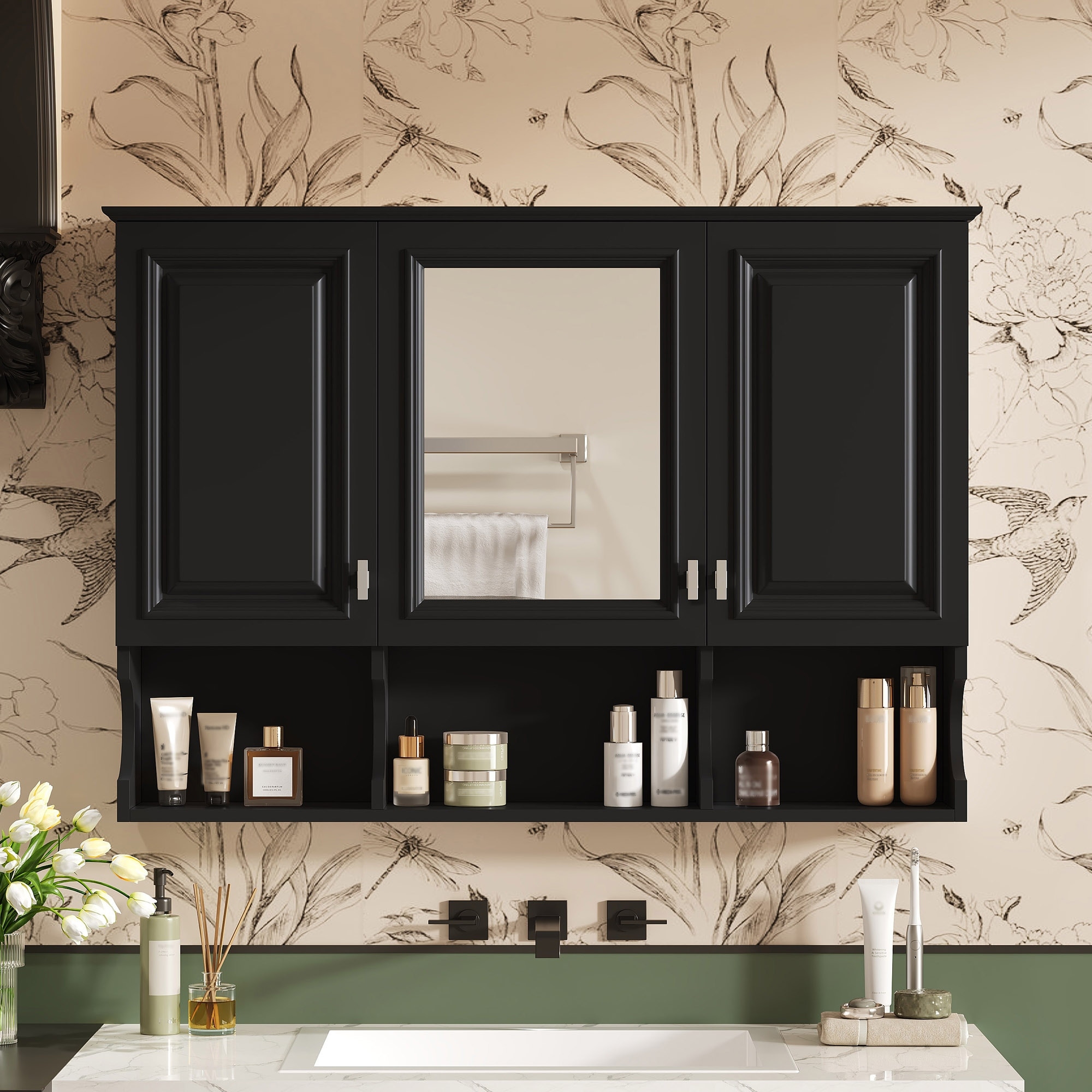 41 Inch Mirror Medicine Cabinet with Open Shelves