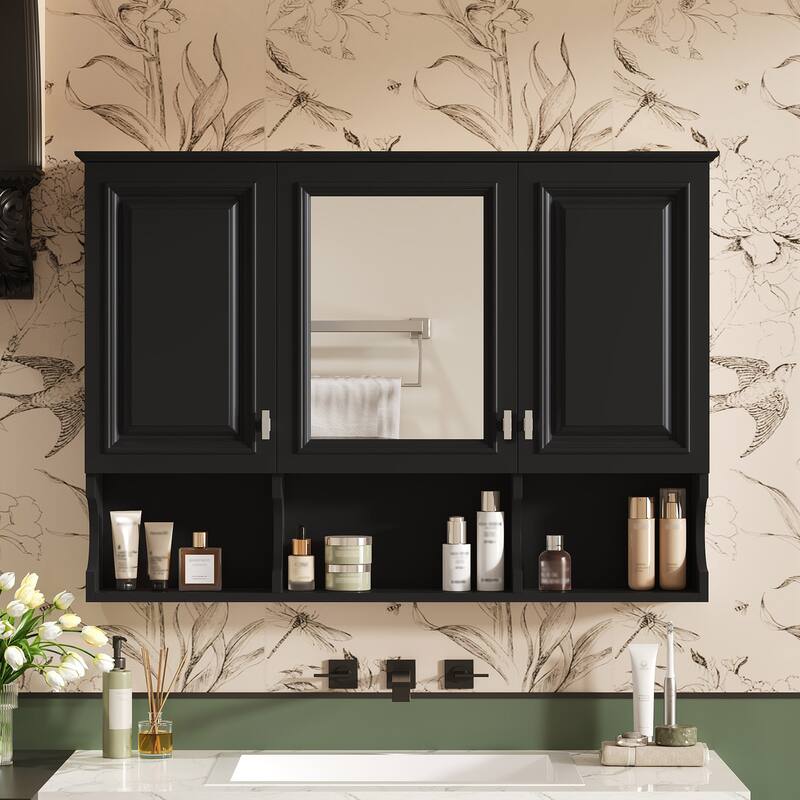 Roomfitters 41 Inch Mirror Medicine Cabinet with Open Shelves, Wall Mount Storage with Adjustable Shelf & Doors