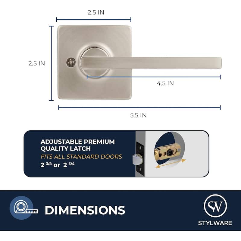 Stylware Maven Square Door Handles Lever | Reversible Handing for Standard Door Sizes | Interior Privacy, Passage & Dummy Use