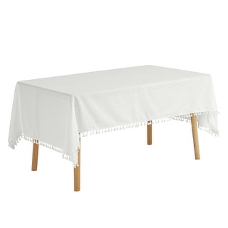 Rectangle Tablecloth, Polyester Table Cloth With Tassels Wrinkle Free 